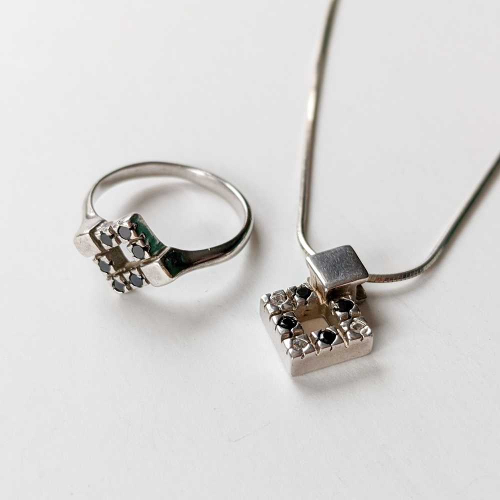 🇵🇱 Sterling Silver And Marcasite Pendant And Ring Set Made In Poland